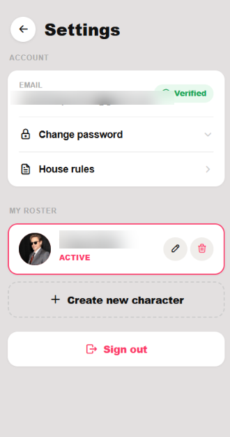 Account settings screen